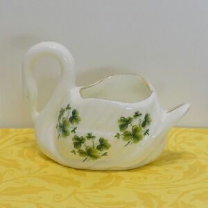 Vintage Healacraft England Bone China Swan Clover Shamrock Flowers Planter Vase